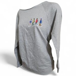 Stranger Things Off-The-Shoulder Gray Graphic Sweatshirt